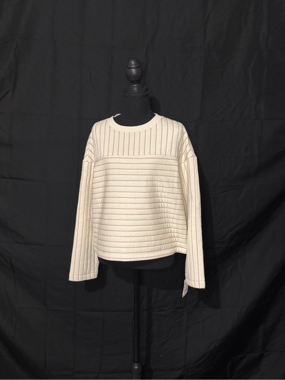 NWT Auden Quilted Long Sleeve Crewneck Lounge Top Cream Stripe Women's XS